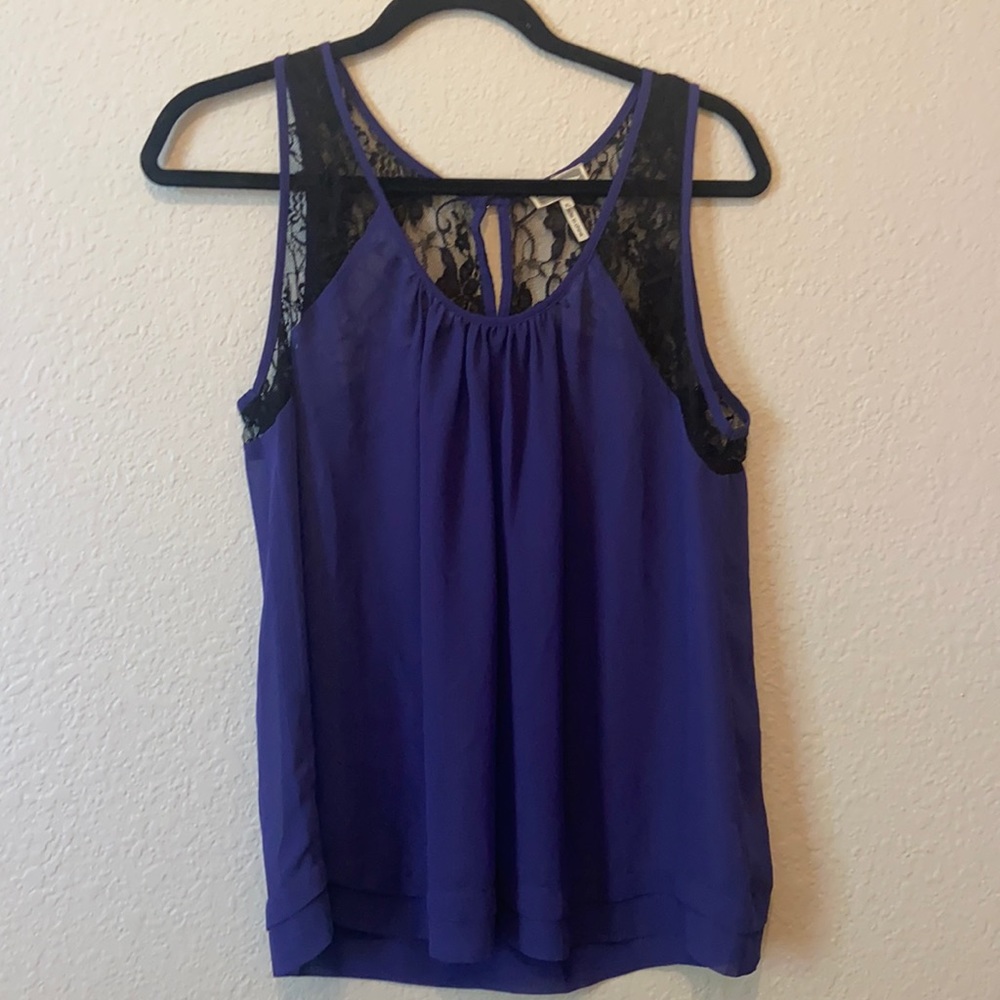 Purple Sheer Tank with Black Lace Detail